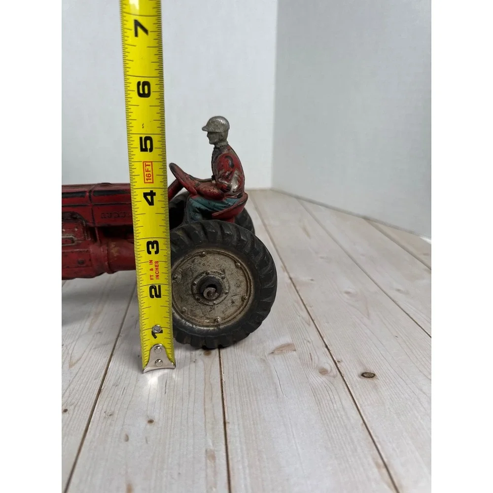 Vintage Auburn Rubber Co Red Tractor Toy w Driver‎ Figure USA 8 Inch